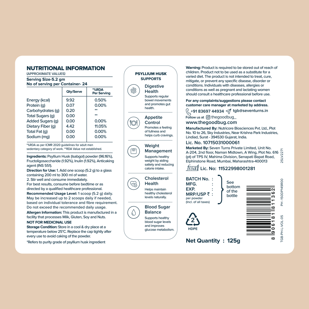 Psyllium Husk (Isabgol) 98% + Prebiotics